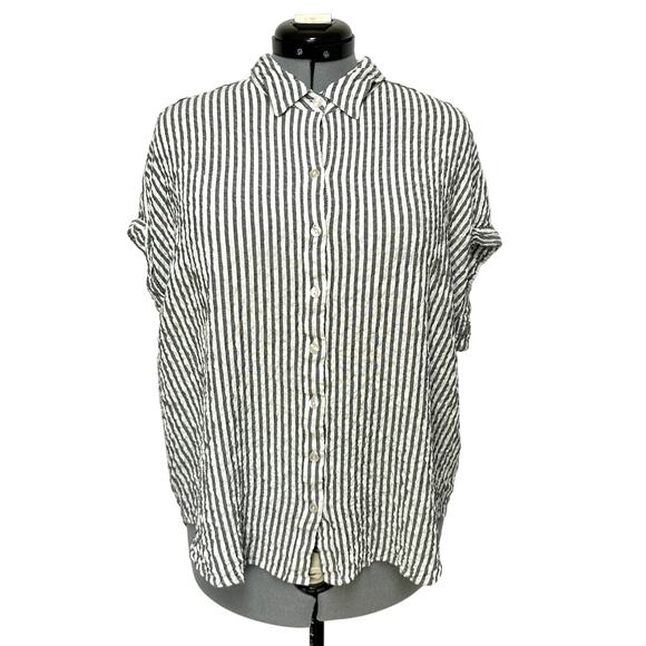 Jane+Delancey Striped Rolled Sleeve Button Shirt Seersucker Fabric Top Sz: 2X - Picture 1 of 7